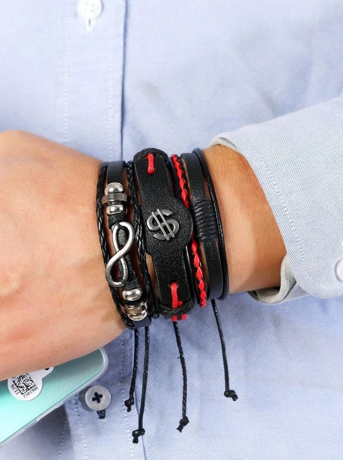5 stuks imitatie leren armbanden - dollar teken