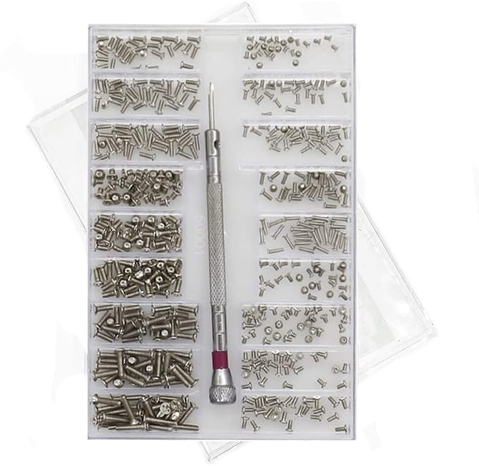 Dailygoods- Micro-Schroeven 500 Stuks - Assortimentsdoos - Mini-Schroevendraaier - Geschikt voor Brillen/Horloges - Duurzaam Koolstofstaal - Multifunctioneel - Schroevenset