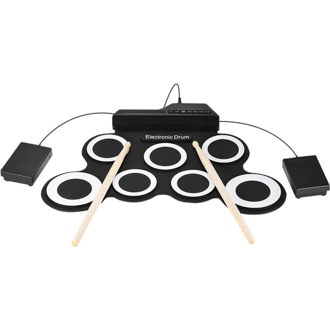 Compact formaat draagbare digitale elektronische Roll Up Drum Set Kit 7 siliconen drumpads USB-aangedreven met wit