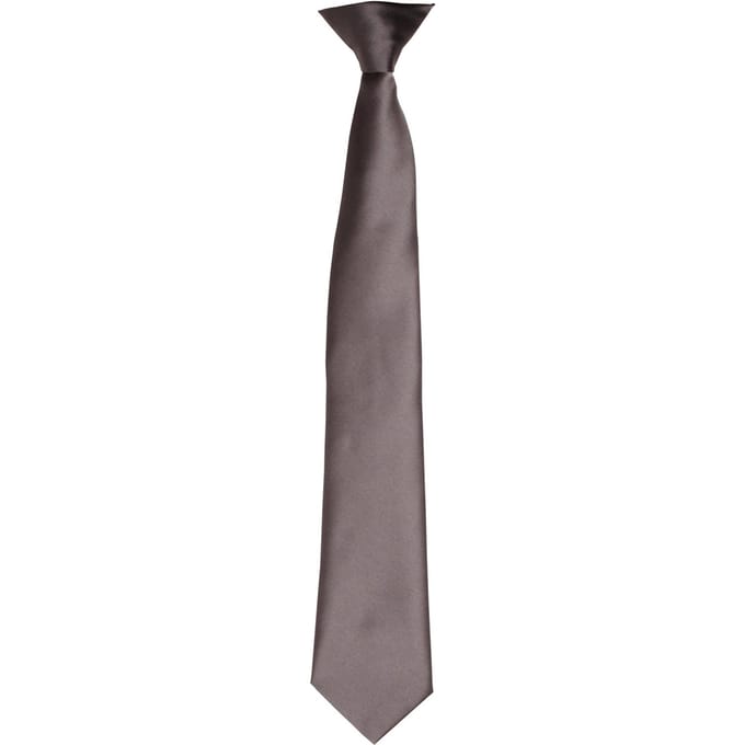 Premier Kleuren Heren Satin Clip Tie (Donkergrijs)