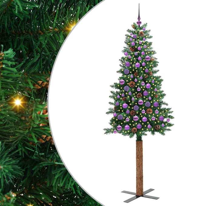 vidaXL - Slanke - Kerstboom - Groen - 210 - cm - PVC - en - massief - dennenhout