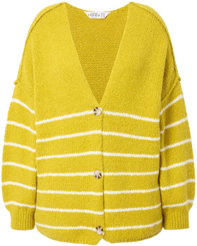Studio Untold - Dames - Vest oversized Bretonse strepen lange mouw - Geelgroen - Maat 42+