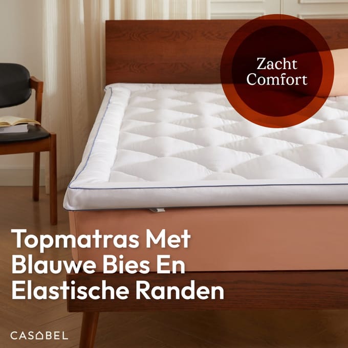 CASABEL Zachte Matras Topper 140 x 190 cm van ademende microvezel met blauwe bies
