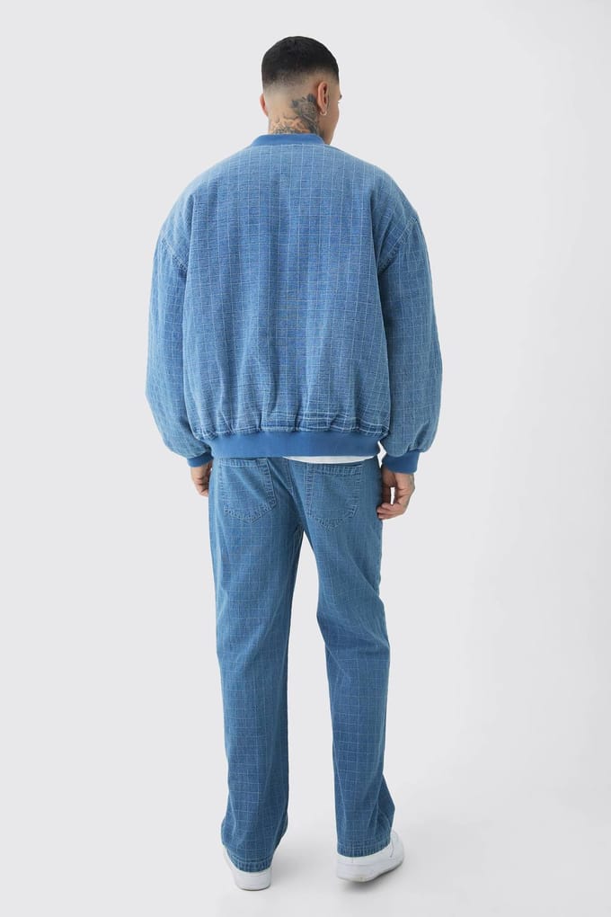 Tall Ripstop Oversized Padded Bomber Jacket | Mid Wash | Size Medium