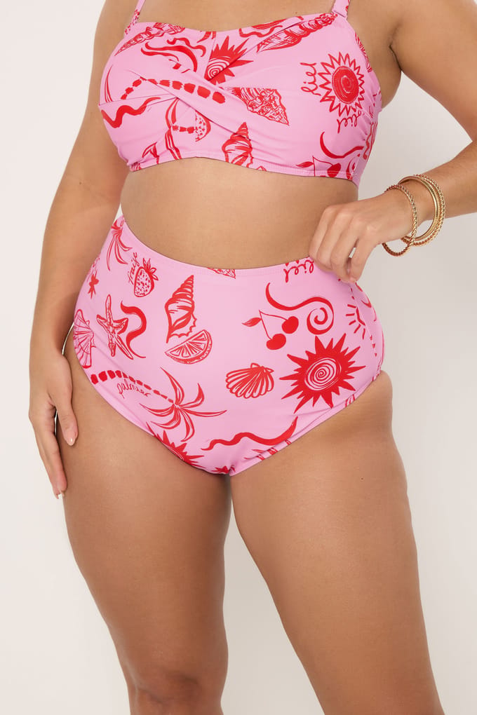 Yours Roze Schelpenprint Superhoge Taille Bikinibroek Size 56