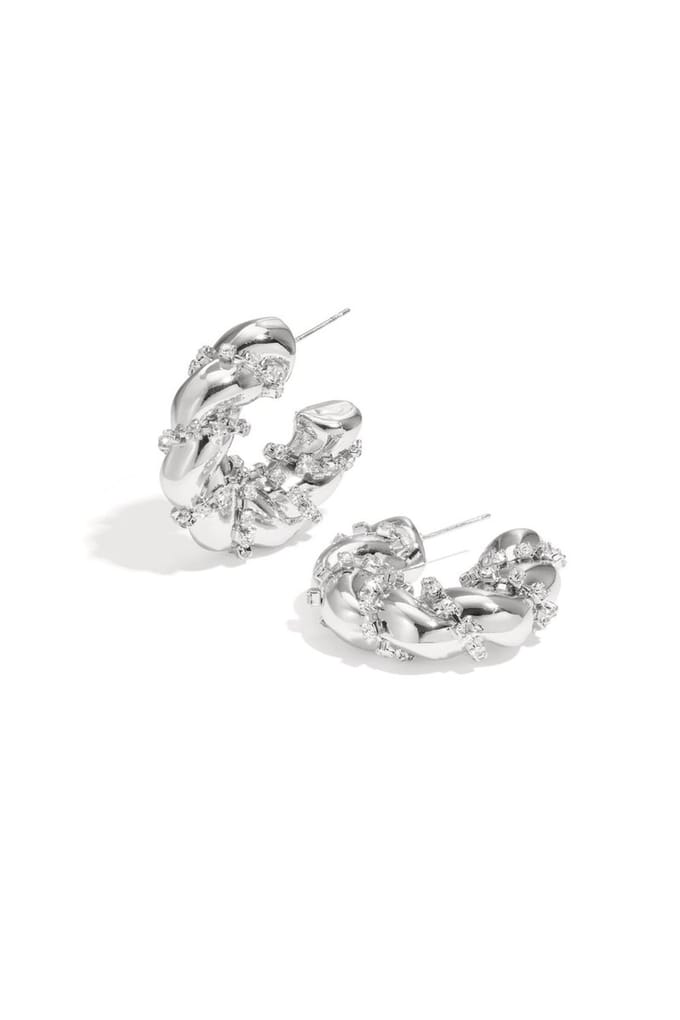 Yehwang - Hoepeloorbellen Cirkel Met Glitters - Zilver