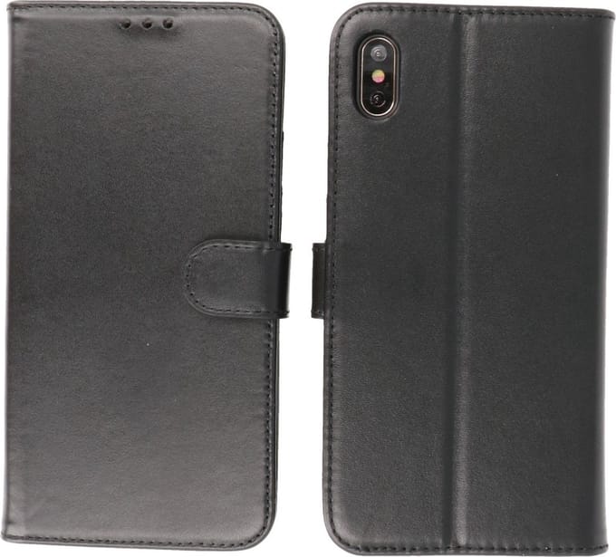 iPhone XS Max Hoesje - Echt Lederen Wallet Case Telefoonhoesje - Zwart