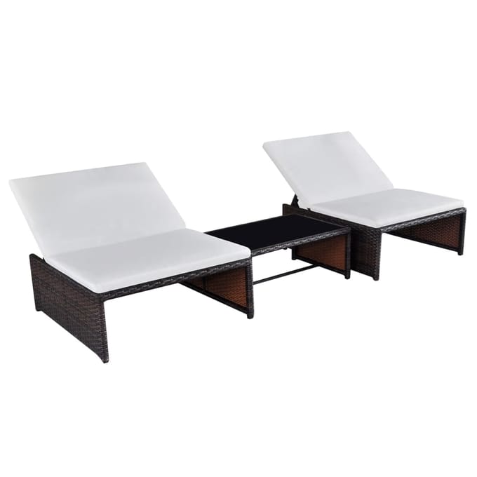 vidaXL - Tuinstoelen - 2 - st - verstelbaar - met - tafel - poly - rattan - bruin
