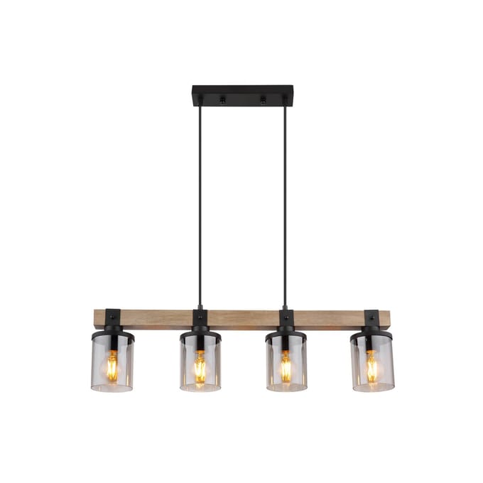 Globo Hanglamp Lila met houten balk, 4-lamps