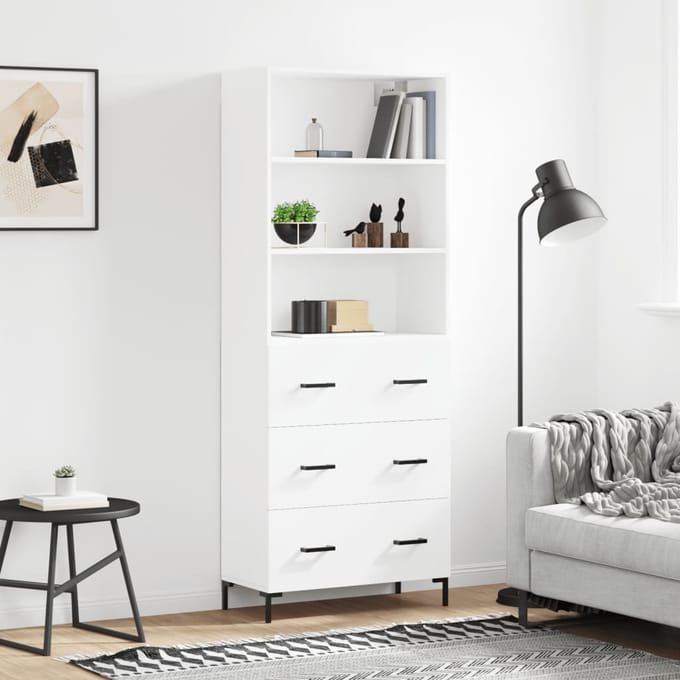 vidaXL - Hoge - kast - 69,5x34x180 - cm - bewerkt - hout - wit