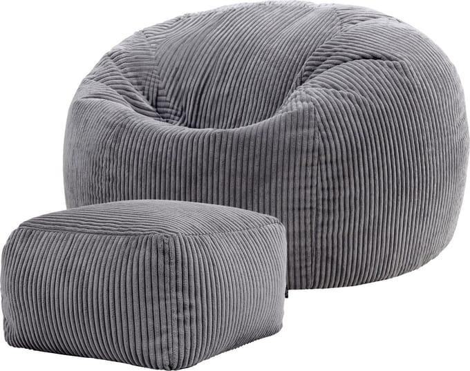 icon - Kingston Zitzak Fauteuil met Poef - Ribfluweel - Houtskool