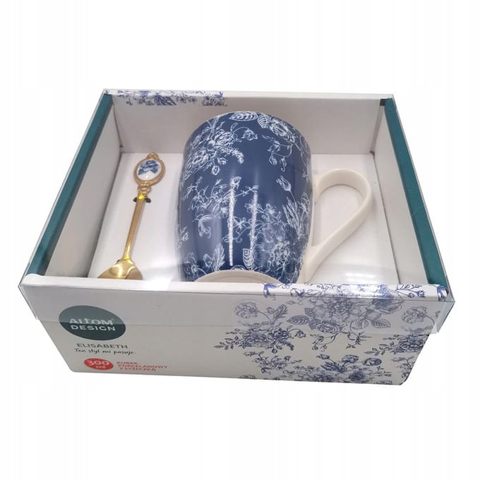 Porseleinen Mok Elisabeth met Lepel - 300ml - Bloemendessin