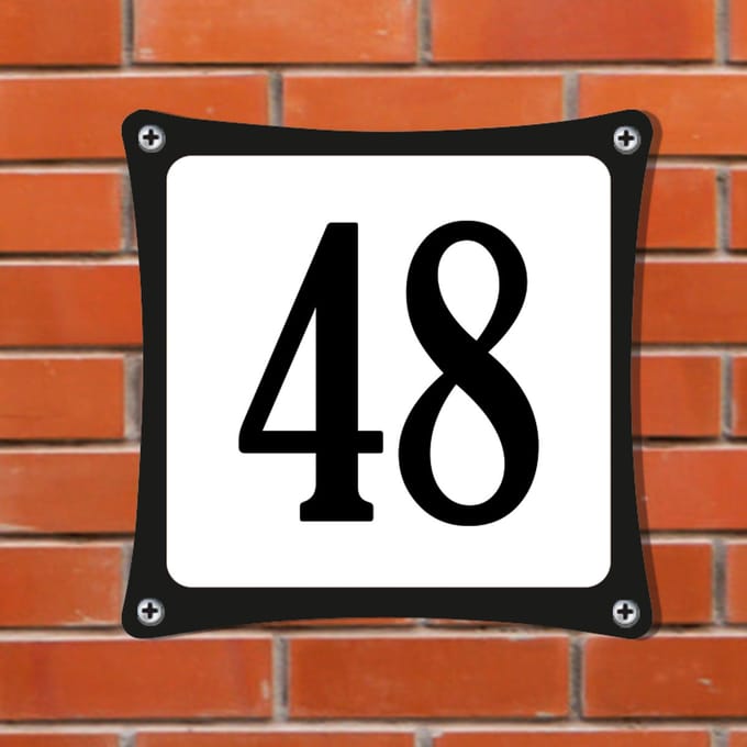Decoporta Huisnummerbord Emaille-Look - Nummer 48 - Standaard - 10 x 10 cm | incl. schroeven