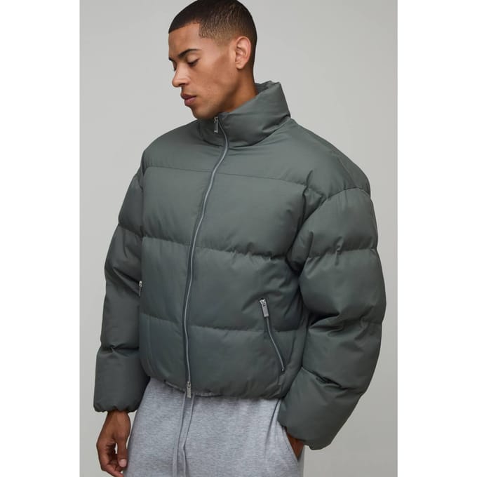 Heren Boxy Fit Essential Midweight Gewatteerde Puffer Jas Met Col | Olive | Size Medium