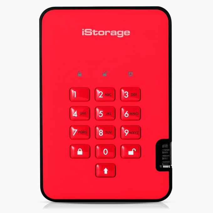 Beveiligde Externe Harde Schijf 1TB Rood - PIN Beveiliging & Hardware Encryptie