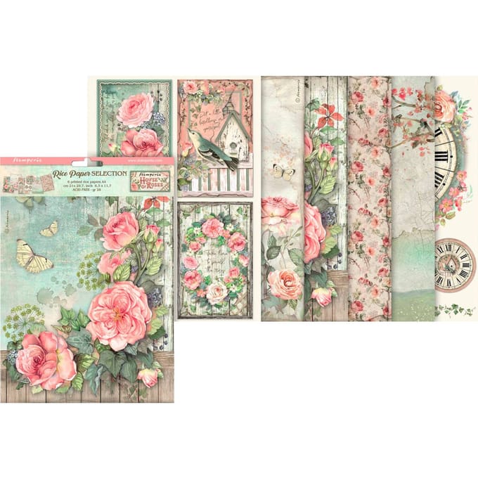 Stamperia - House of Roses A4 Rice Paper Selection (6pcs) (DFSA4XHR)