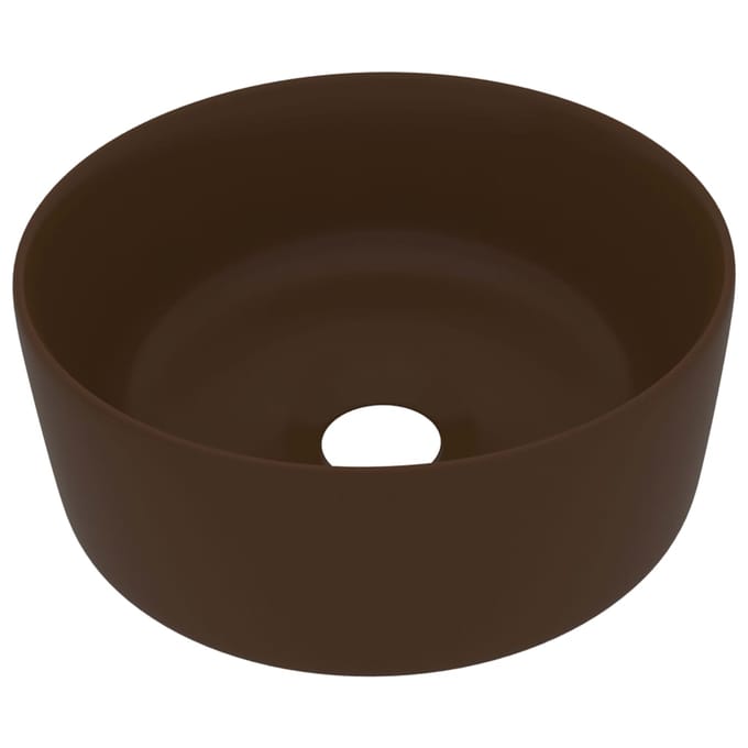 vidaXL - Wastafel - rond - 40x15 - cm - keramiek - mat - donkerbruin