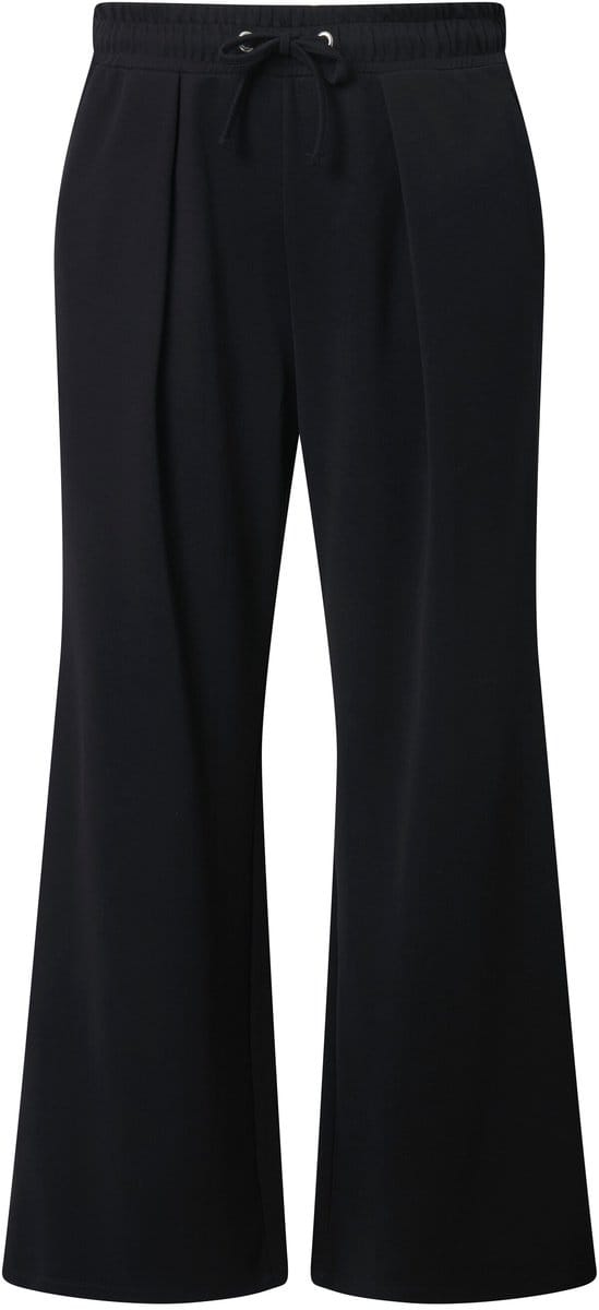 Ulla Popken - Dames - Broek bandplooien wijde pijpen elastische tailleband - Zwart - Maat 42+