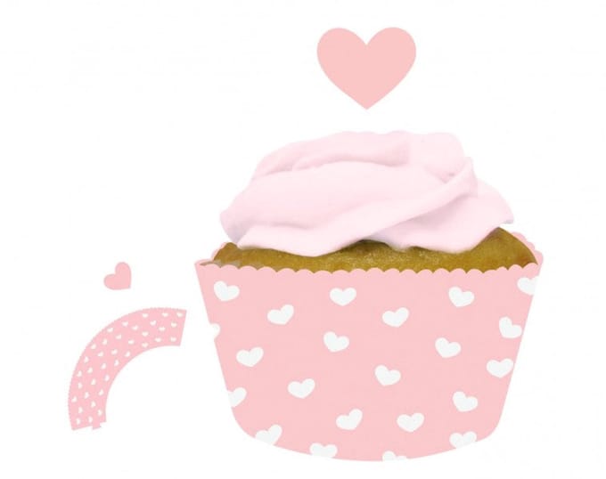 12 muffinvormpjes en prikkers met roze hartjes