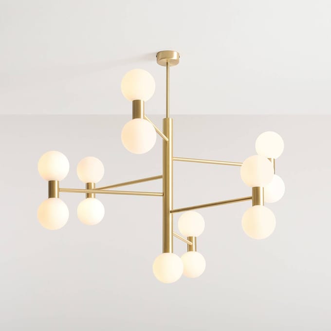 ALDEX Hanglamp Flare, 13-vlammig, messing/opaalwit, glas