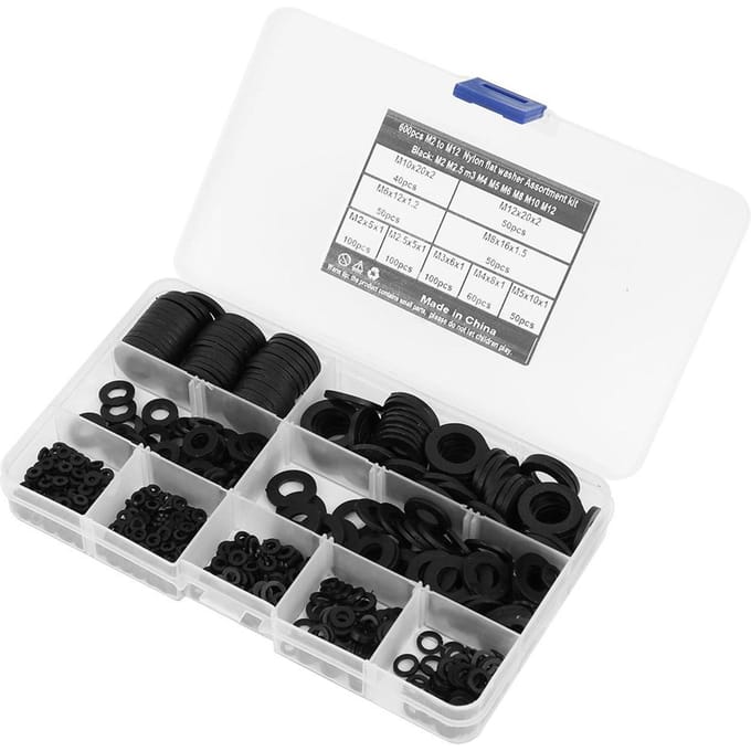 600 Stuks Zwarte Nylon Ring Afdichting Combinatie Kit M2M12 9 Maten Hardware Benodigdheden