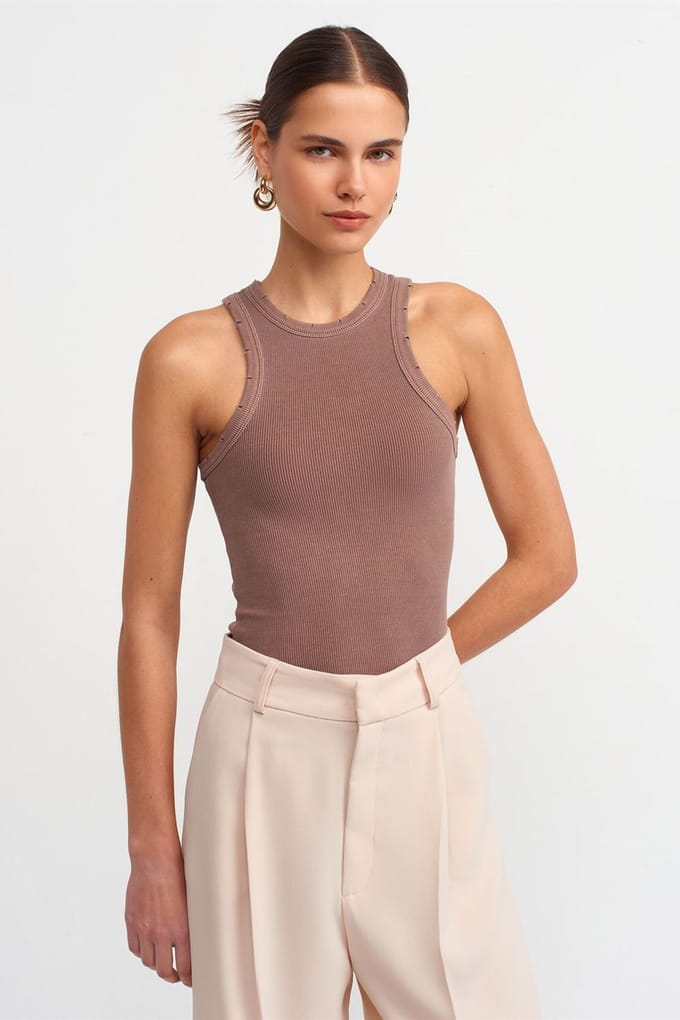 Mouwloze Geribbelde Brei Blouse