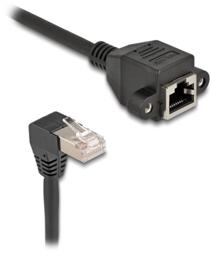 Delock 80314 RJ45 Netwerkkabel, patchkabel CAT 6A S/FTP 5.00 m Zwart Haakse kabeluitgang 1 stuk(s)