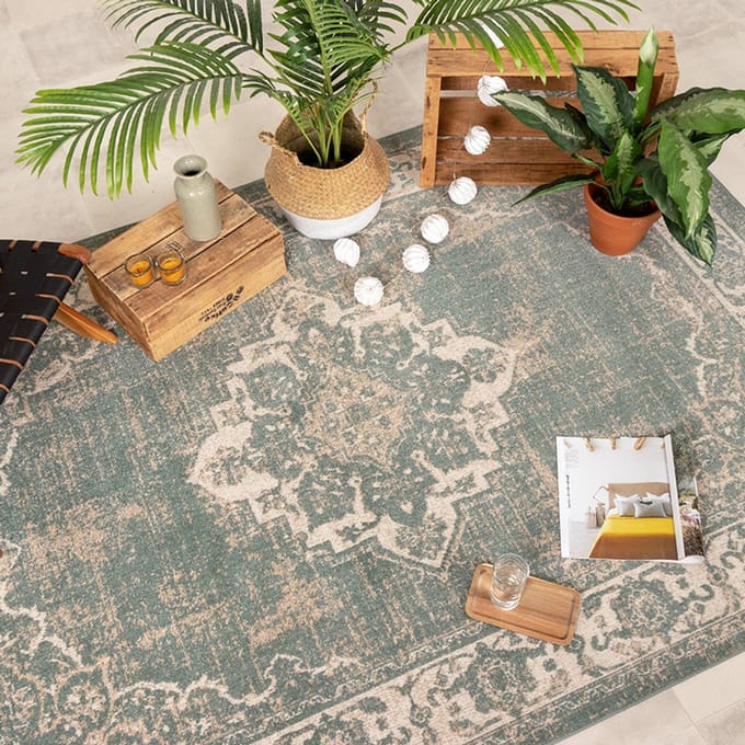 Fraai Vintage vloerkleed - Spring Medaillon Groen/Creme - 140x200cm