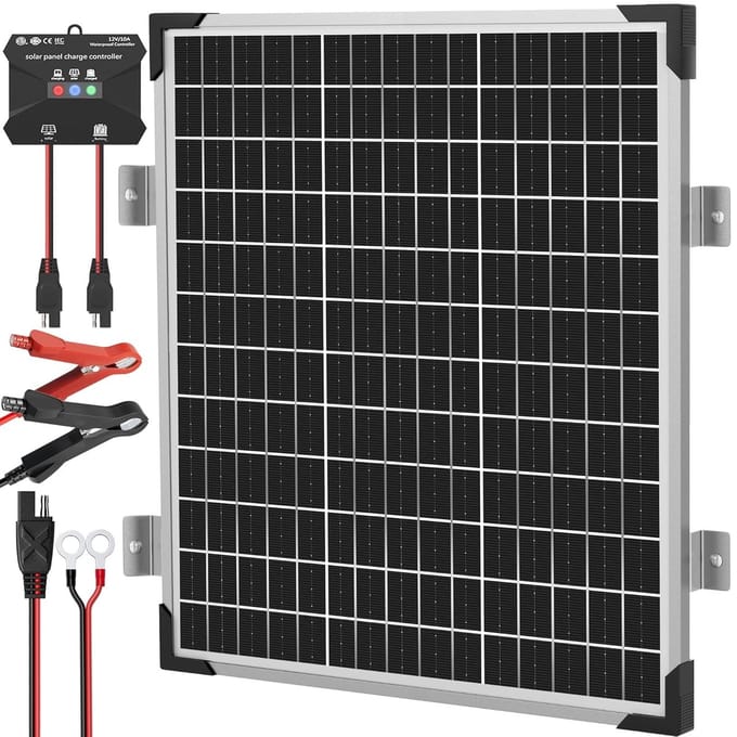 Zonnepaneel Set - Oplader Houder - Accu Onderhoud - MPPT Controller - 50W - Grijs