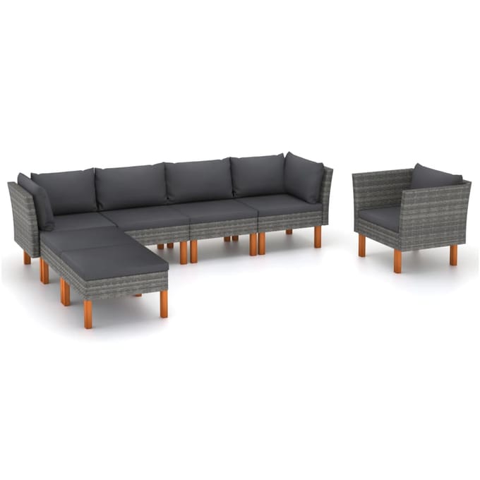 vidaXL - 7-delige - Loungeset - poly - rattan - en - eucalyptushout - grijs