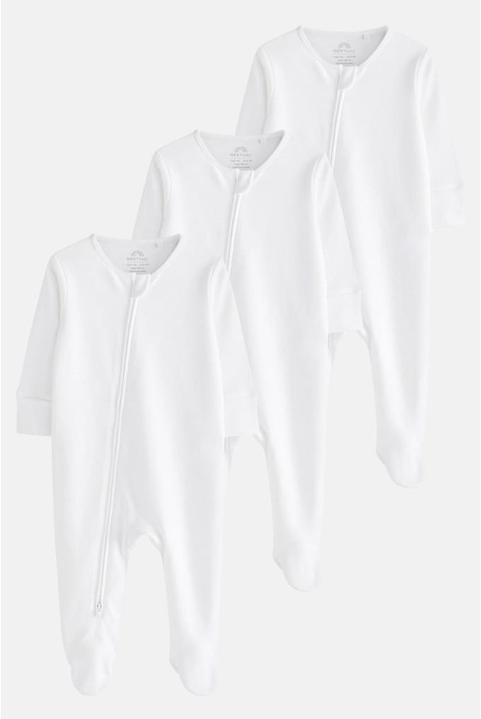 Next - Pasgeboren unisex - Essential 100% Katoenen babypakjes met rits 3 Pack - Wit