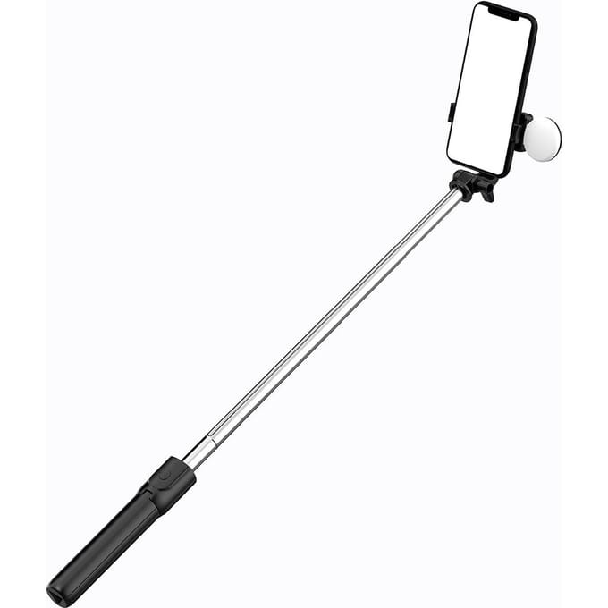 Hurtel Selfie Stick WR1YXS Telescopic Tripod 0.71m with Round Lamp - Black