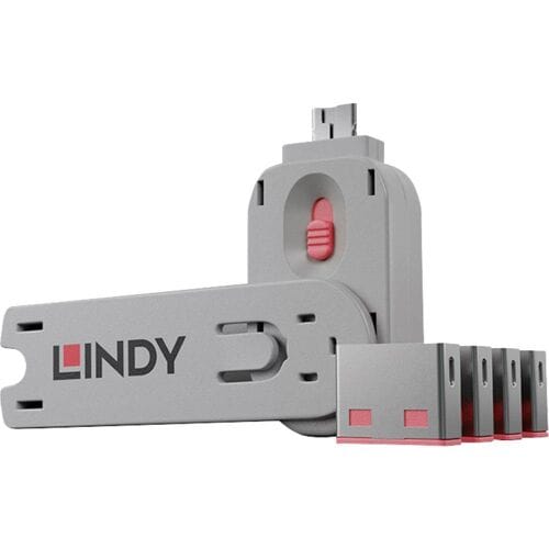 LINDY USB-A-poortslot USB-Lock + Key Set van 4 stuks Roze Sleutelslot Incl. 1 sleutel 40450