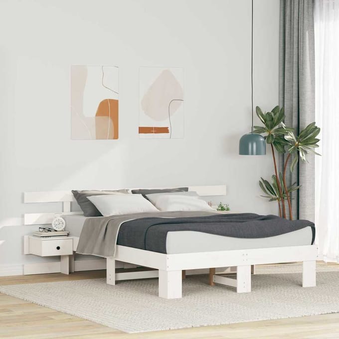 vidaXL - Bedframe - met - hoofdeinde - Wit - 120 - x - 200 - cm - Massief - grenenhout