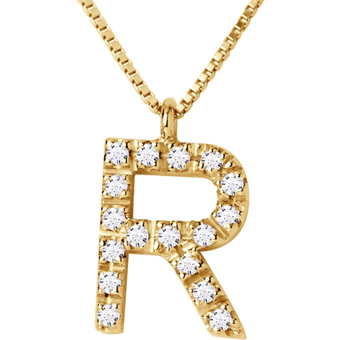 Collar ABC Diamonds 0.09 Cts letter "R" 18 karaats geel goud