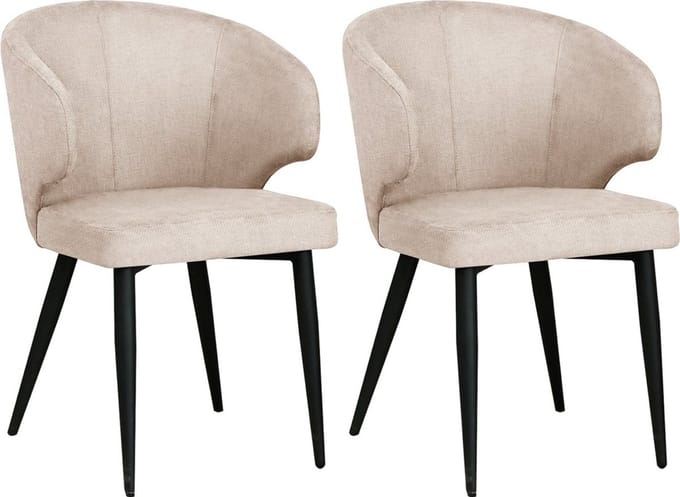Colenis Sara Eetkamerstoelen Set van 2 – Beige Linnen – Zwarte Poten
