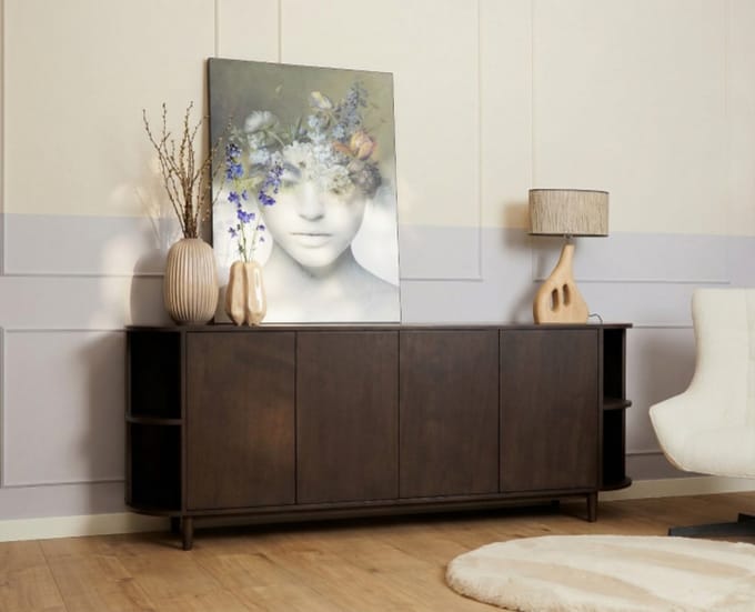 Dressoir Milla mangohout 4-deurs 200x44x82cm - Bruin - Japandi