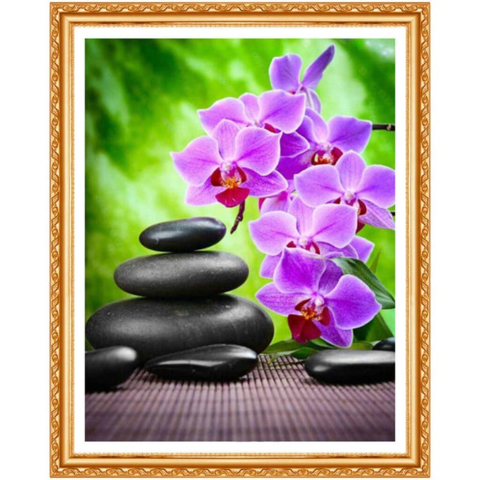 5d bricolage diamant broderie orchidée et pavé, fleurs de peinture de diamant rond complet 30X40CM