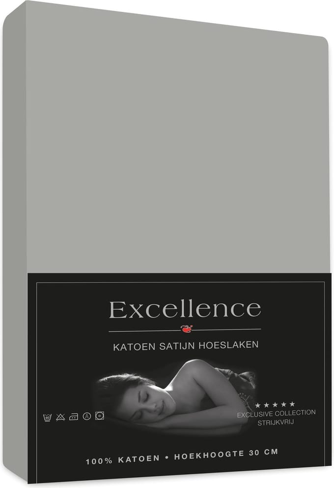 Katoen Satijn Hoeslaken 080x200+30 cm GRIJS ZILVER