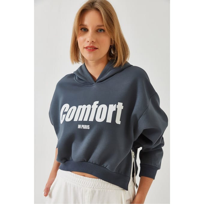 Gebreid oversized crop sweatshirt met capuchon en pompon