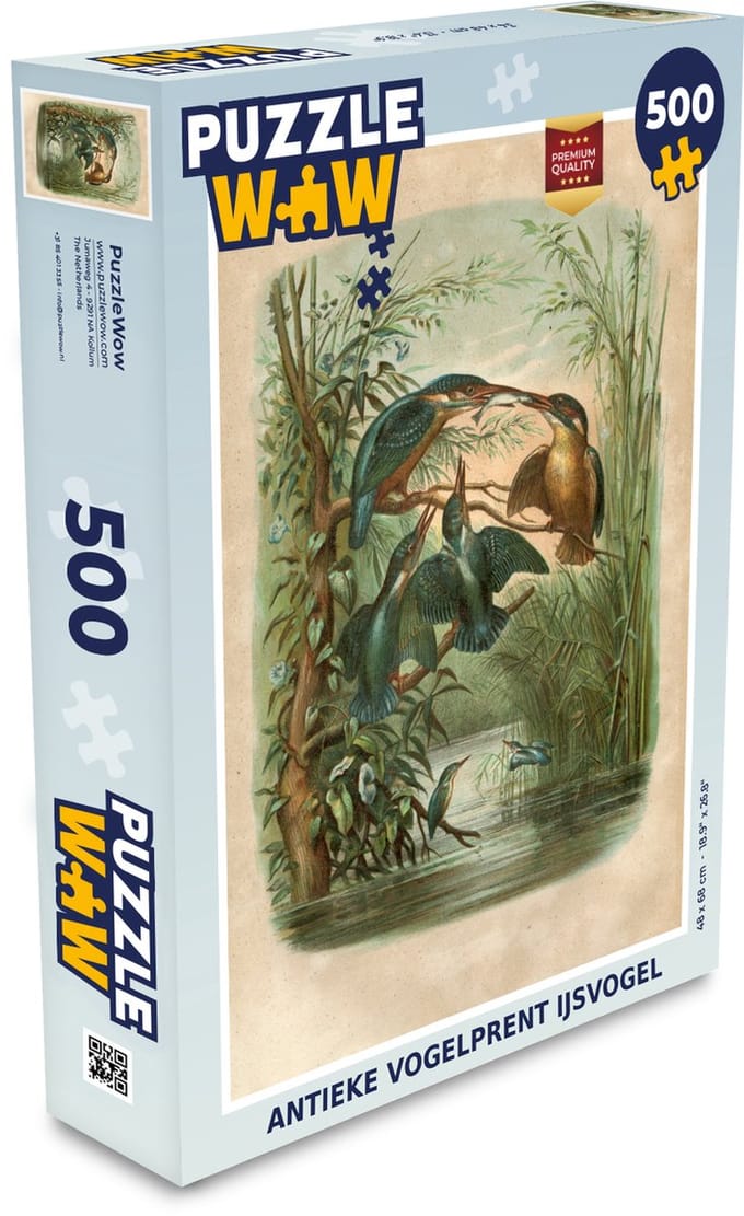 Puzzel Antieke vogelprent ijsvogel - Legpuzzel - Puzzel 500 stukjes