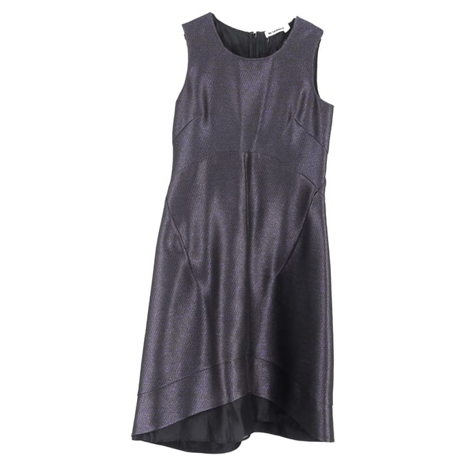 Jil Sander midi-jurk met ronde hals in metallic grijs polyester