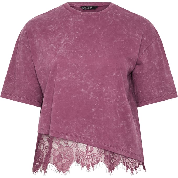 Limited Collection Bordeauxrood Tshirt Met Acid Wash En Kant Size 48