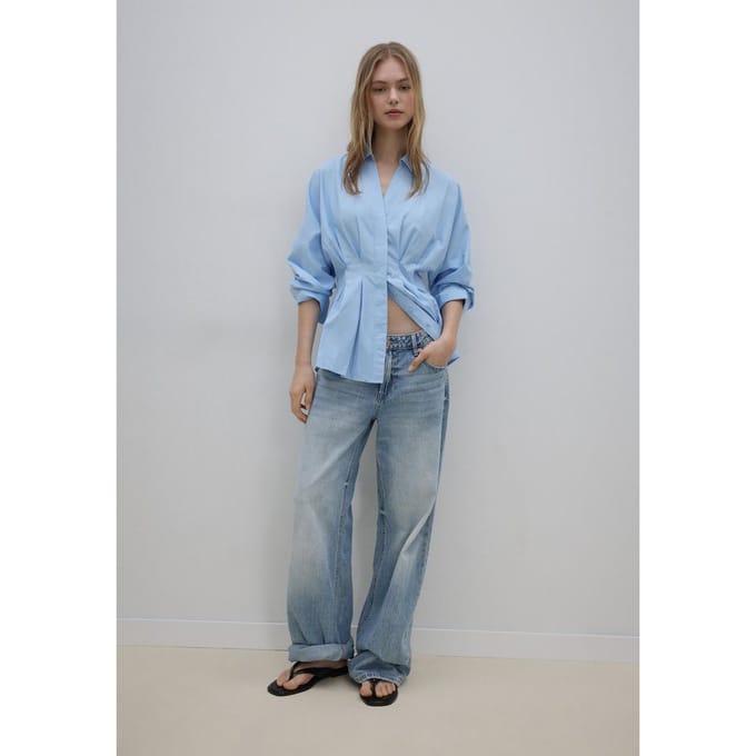 Stradivarius Popeline blouse met plooien  Hemelsblauw M