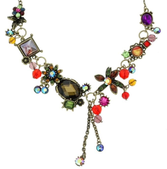 Behave Gekleurde ketting met bloemetjes en steentje
