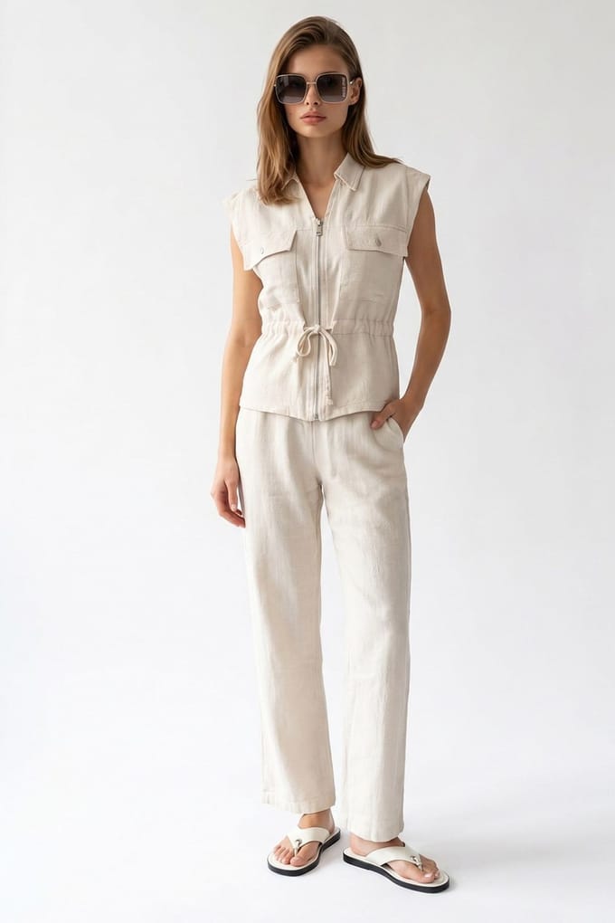 Katoenen Mouwloze Top en Wijde Broek Set
