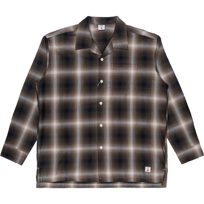 Shirt Man Edwin open kraag japan beige/zwart