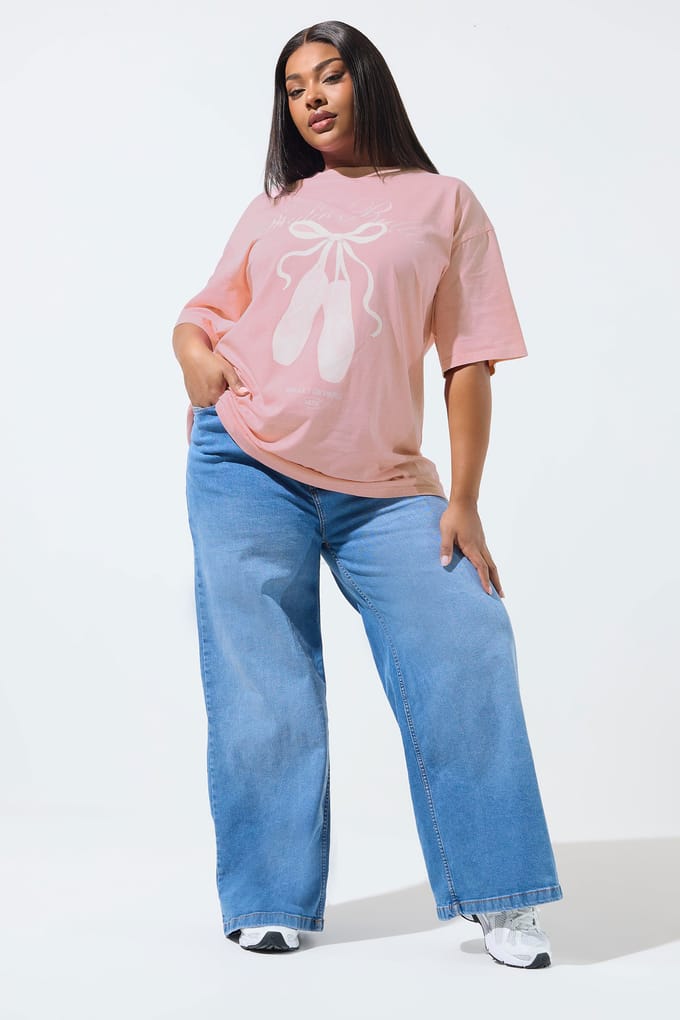 Limited Collection Roze Lang Tshirt Met Acid Wash Size 42