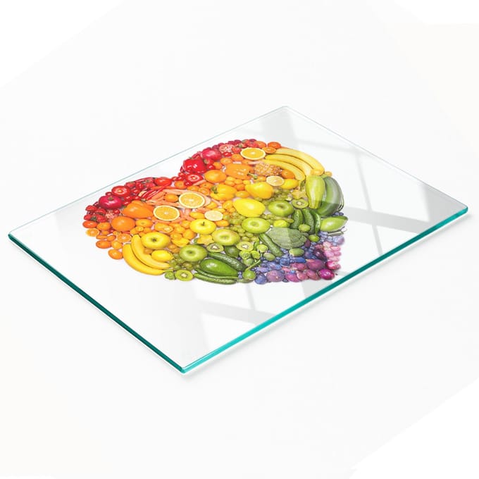 Gehard multifunctioneel decoratief bord van glas in de vorm van een groentehart, 80x52 cm