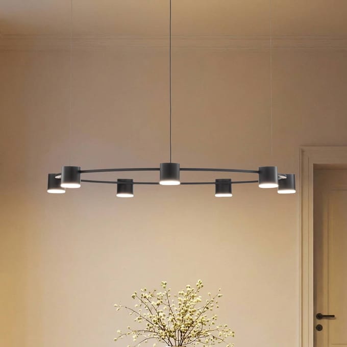 SIGMA Hanglamp Kodo, 7-lamps, zwart, staal, GX53
